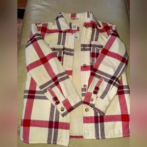 GAP Kids Jackets Coats Plaid Sherpa Shirt Jacket Cream Red Lined size Medium 8